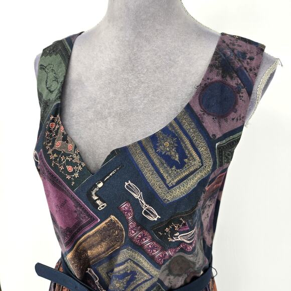 ModCloth Dress Womens XL Geometric Cotton Back Zip Fit n Flare Belted Lined - Picture 8 of 13